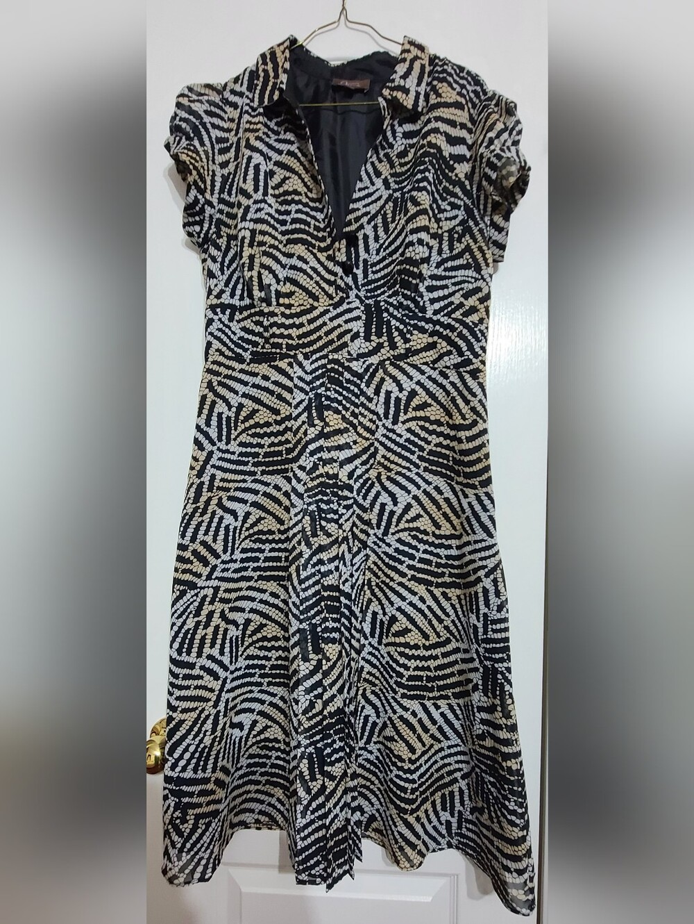 Jessica Black Midi Dress with Cream & White Abstract Dots